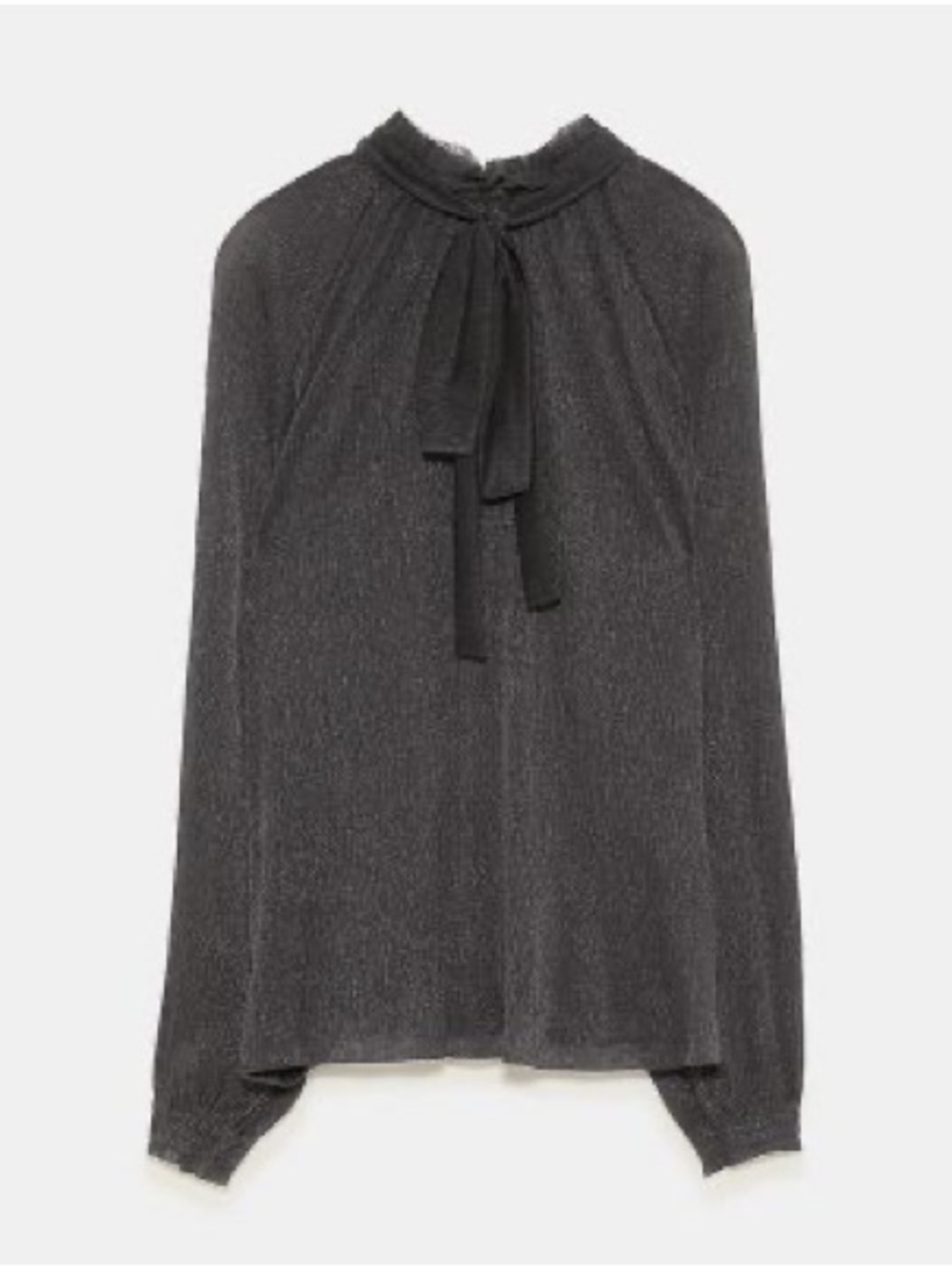 ZARA Women's Shimmer Sheer Tie-Neck Long-Sleeve Top Size Medium